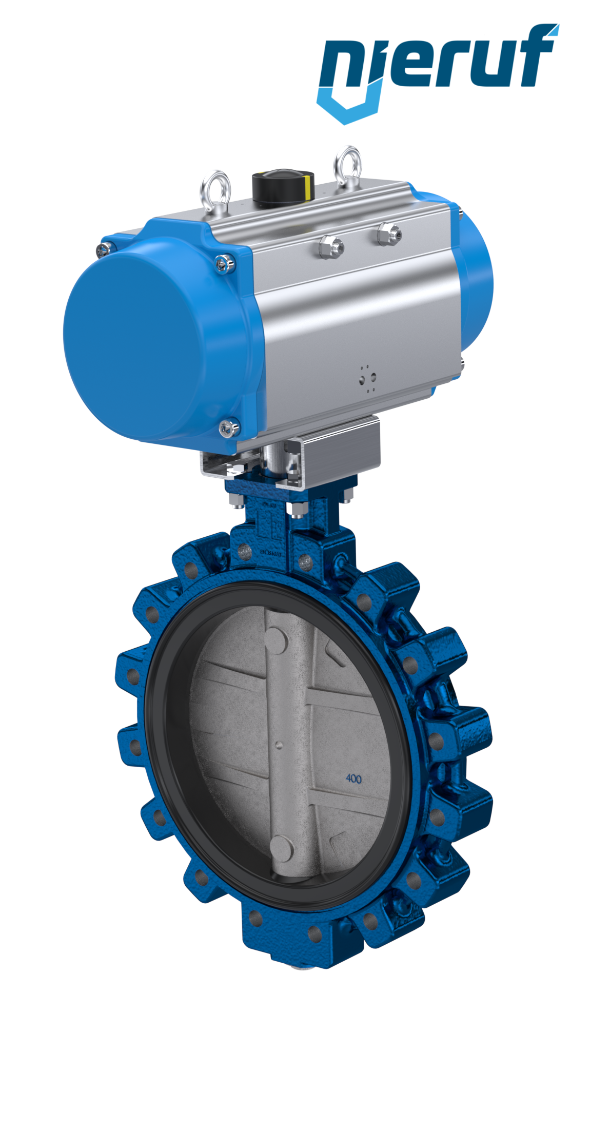 Absperrklappe DN 350 AK02 NBR-70-schwarz DVGW Gas pneumatischer Schwenkantrieb doppeltwirkend