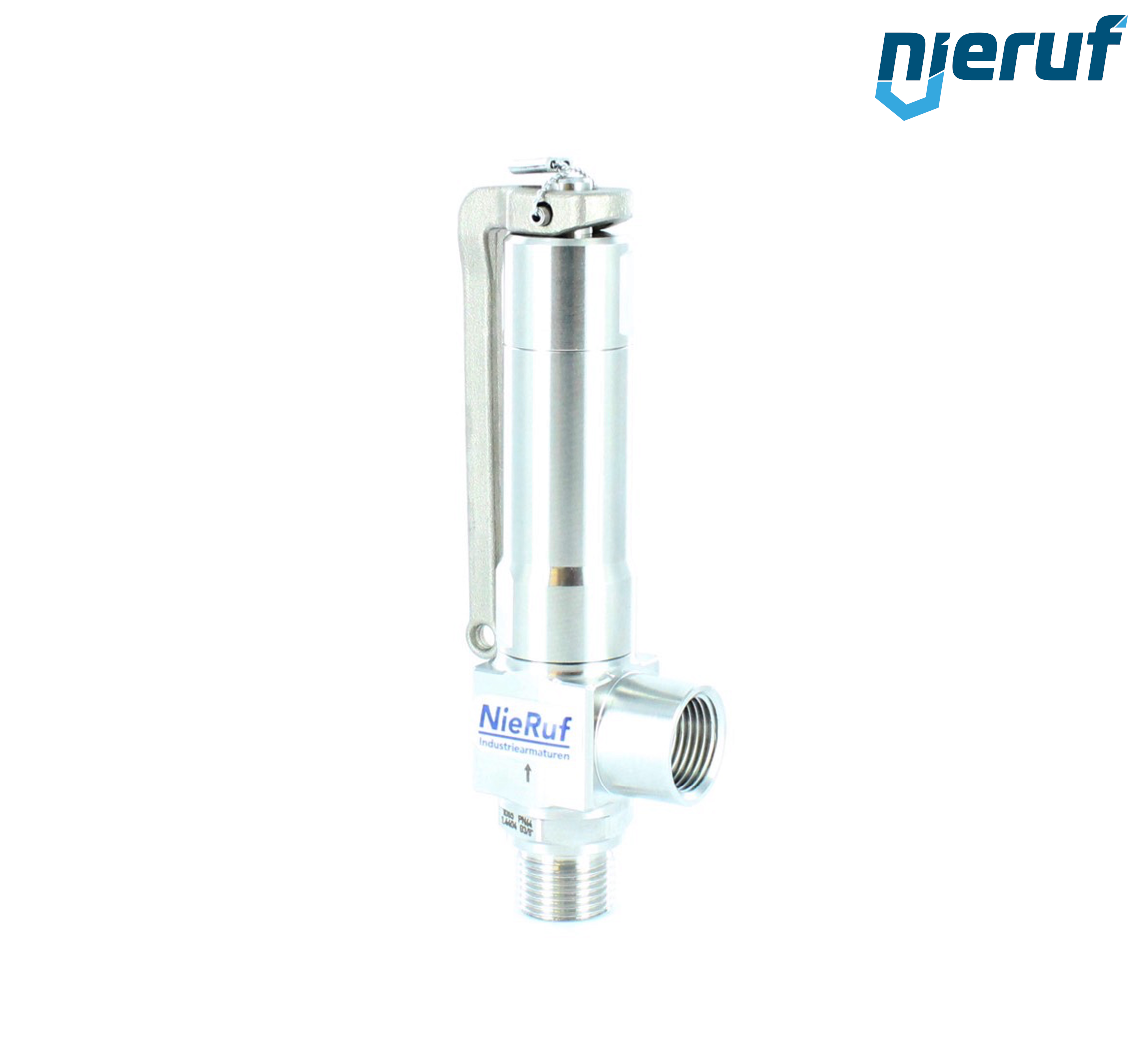 soupape de sûreté en équerre 3/8" mâle  x 3/8" femelle SV11, acier inoxydable PTFE, avec levier