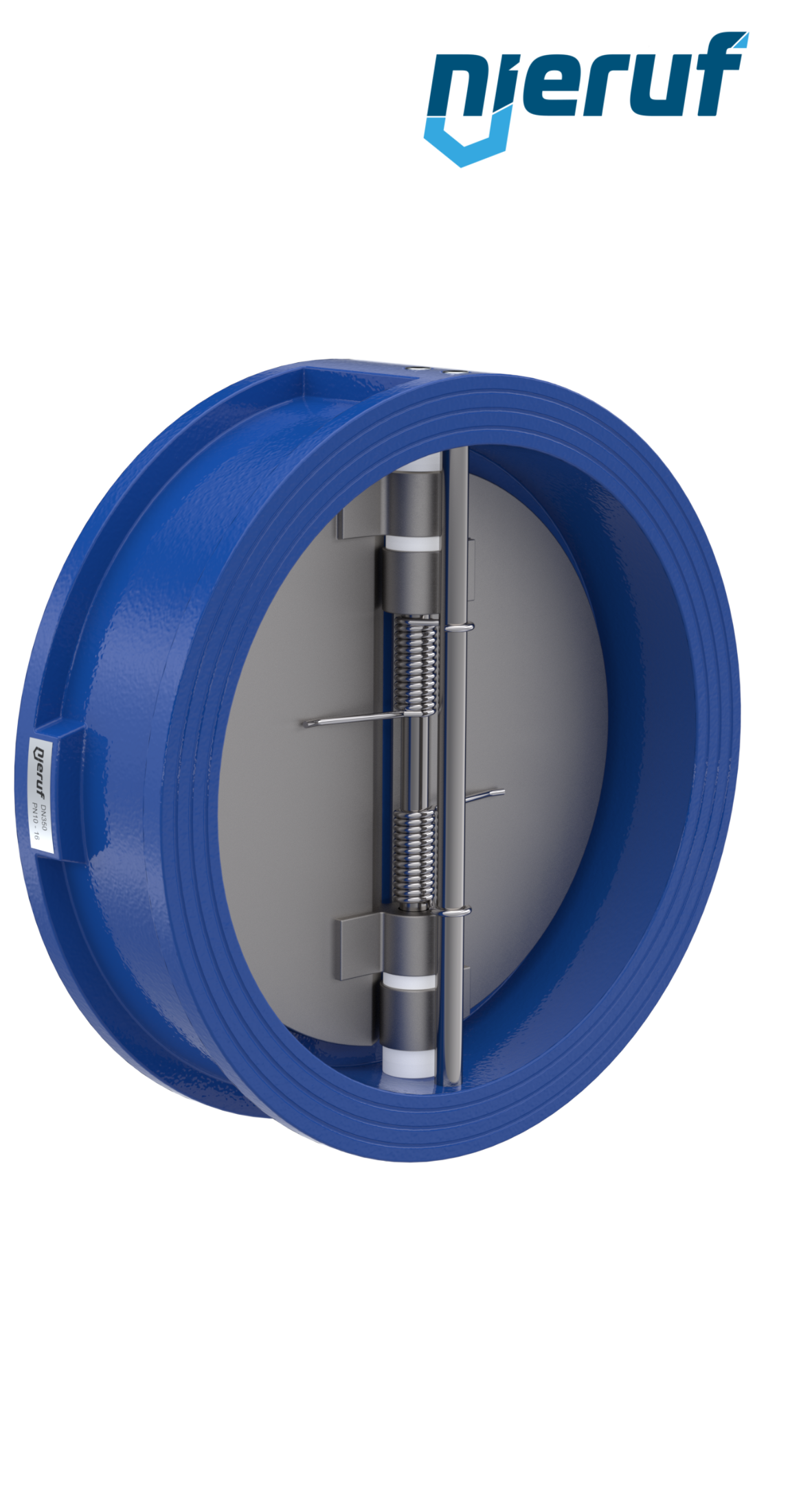Doppelflügel-Rückschlagklappe DN350 ANSI150 DR01 ANSI 150 GGG40 epoxid-beschichtet blau 180µm FKM