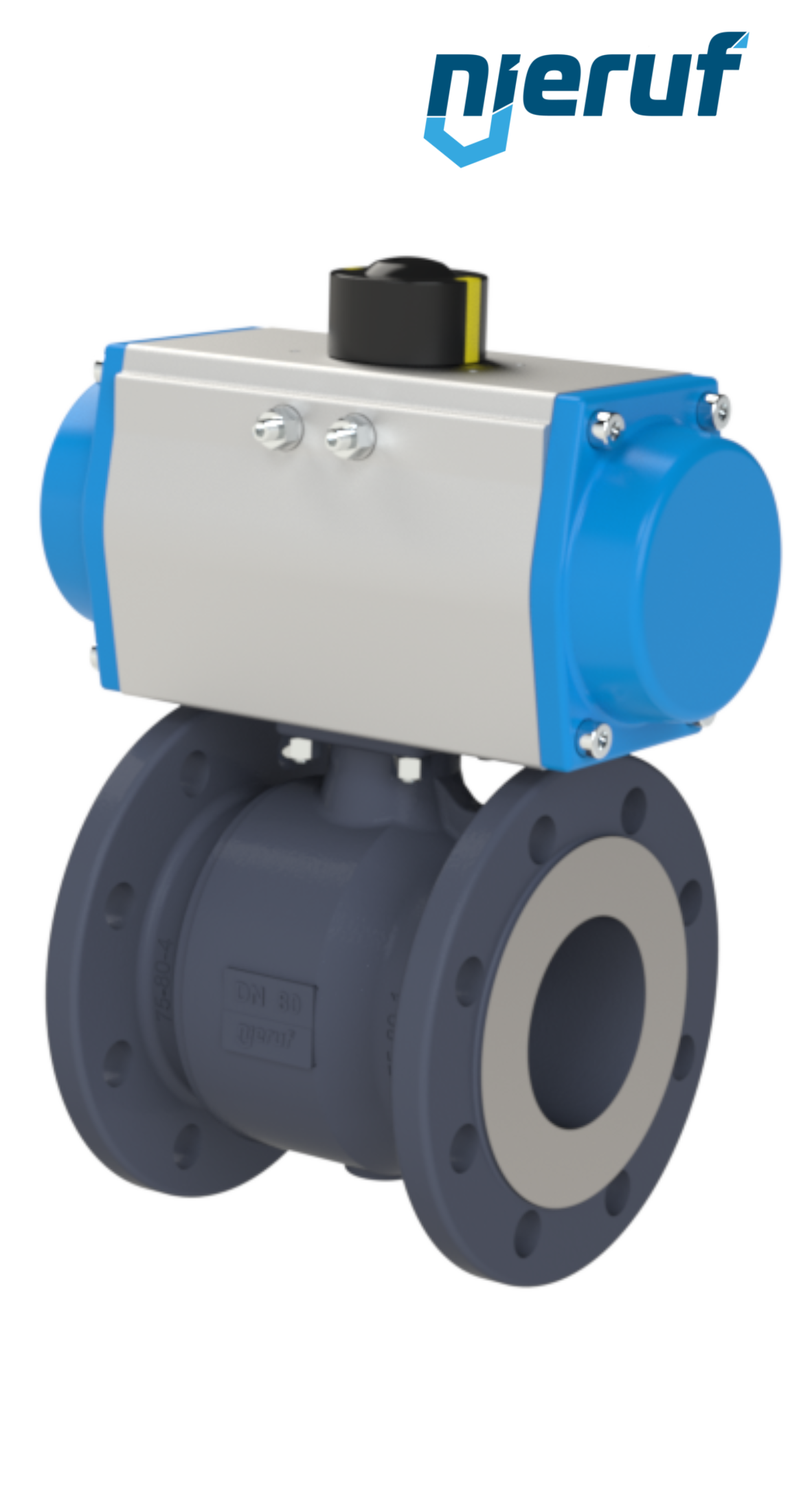 Automatik-Flanschkugelhahn DN65 - 2 1/2" Zoll PK04 pneumatischer Drehantrieb einfachwirkend federöffnend