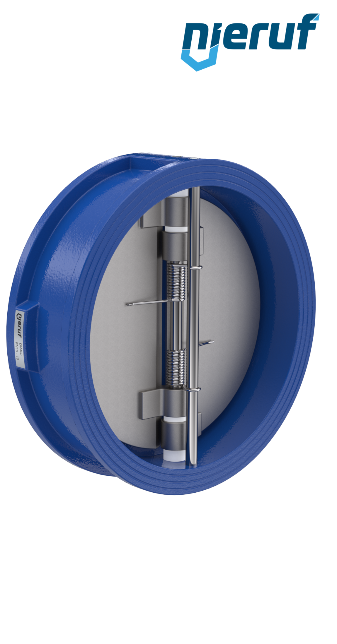 Doppelflügel-Rückschlagklappe DN400 ANSI150 DR02 ANSI 150 GGG40 epoxid-beschichtet blau 180µm FKM