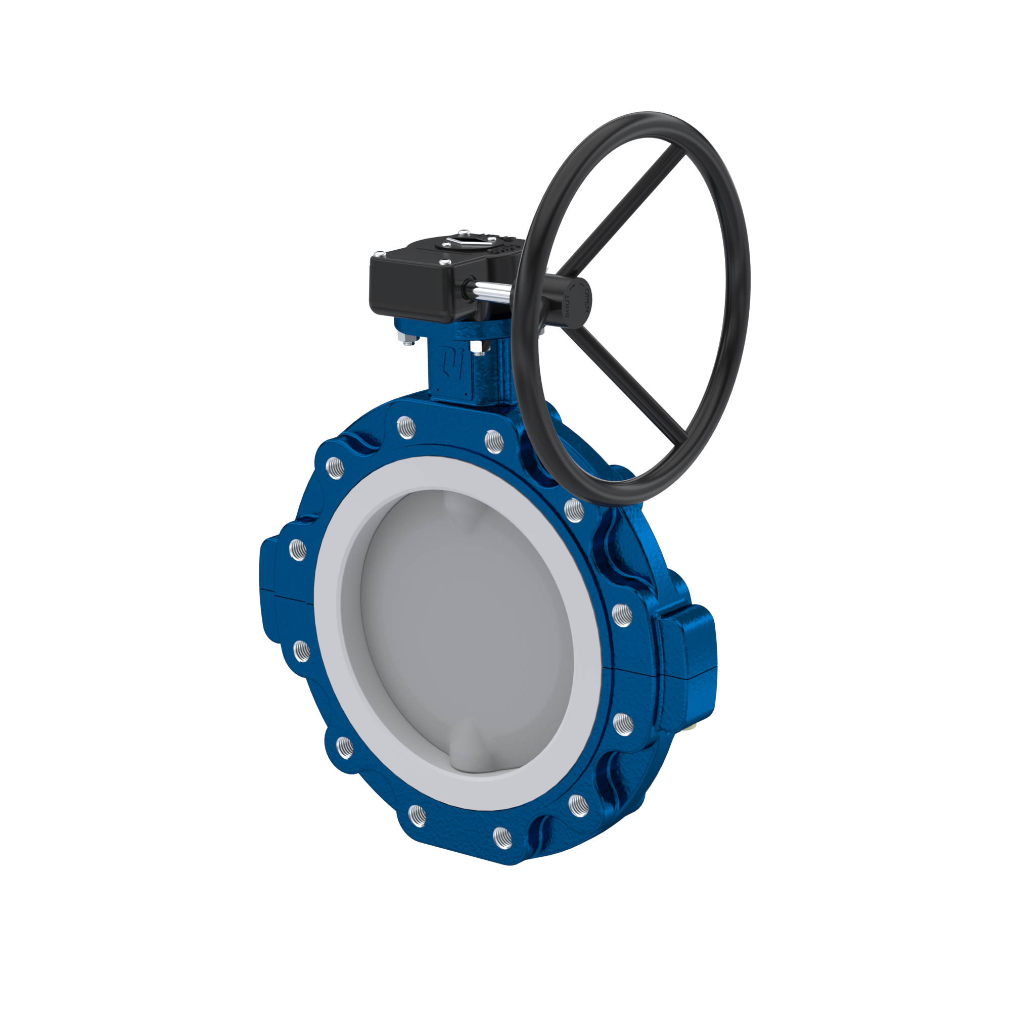 PFA-Absperrklappe PTFE AK10 DN350 PN10 Handradgetriebe FKM Einlage