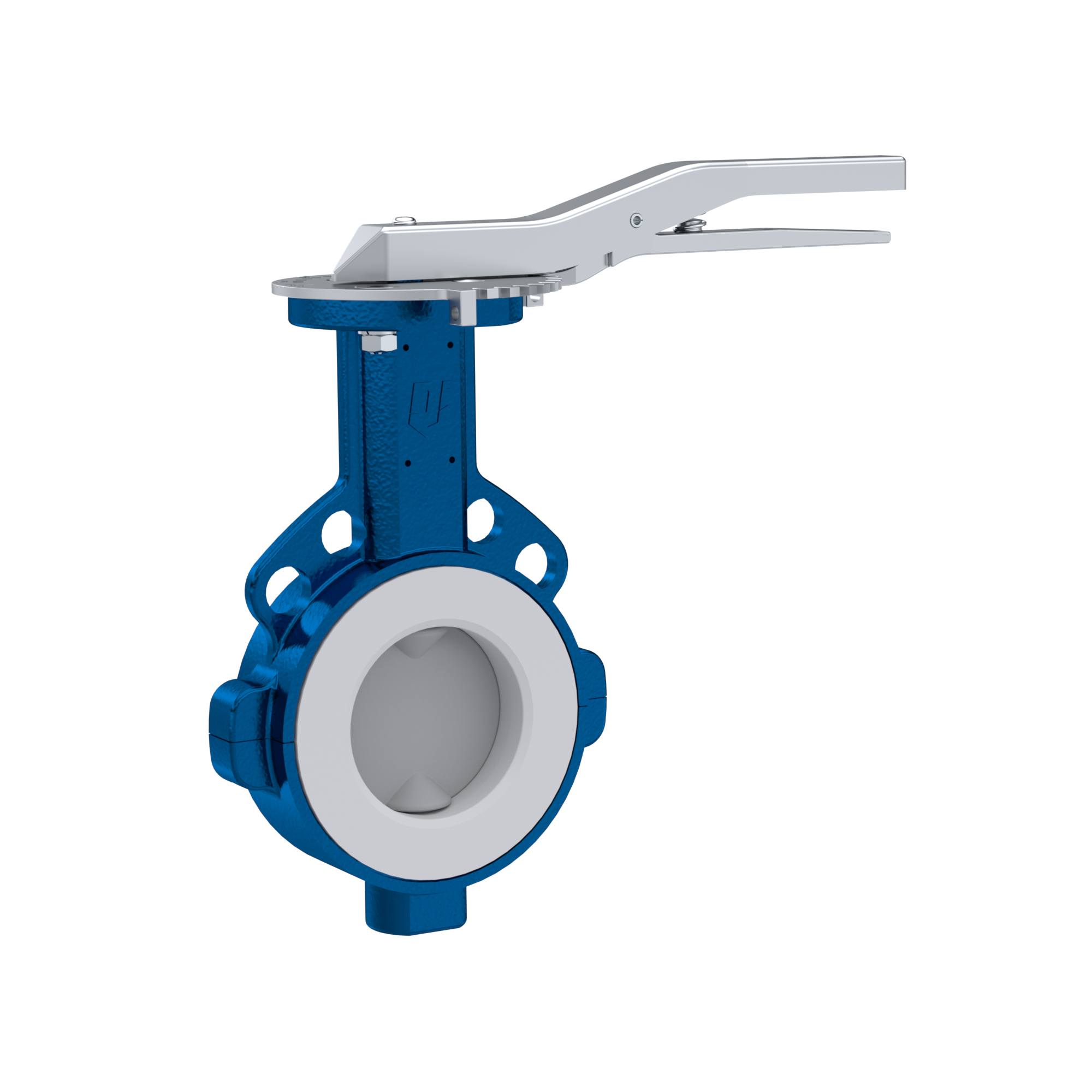 Butterfly-valve PTFE AK09 DN100 ANSI150 lever FKM insert