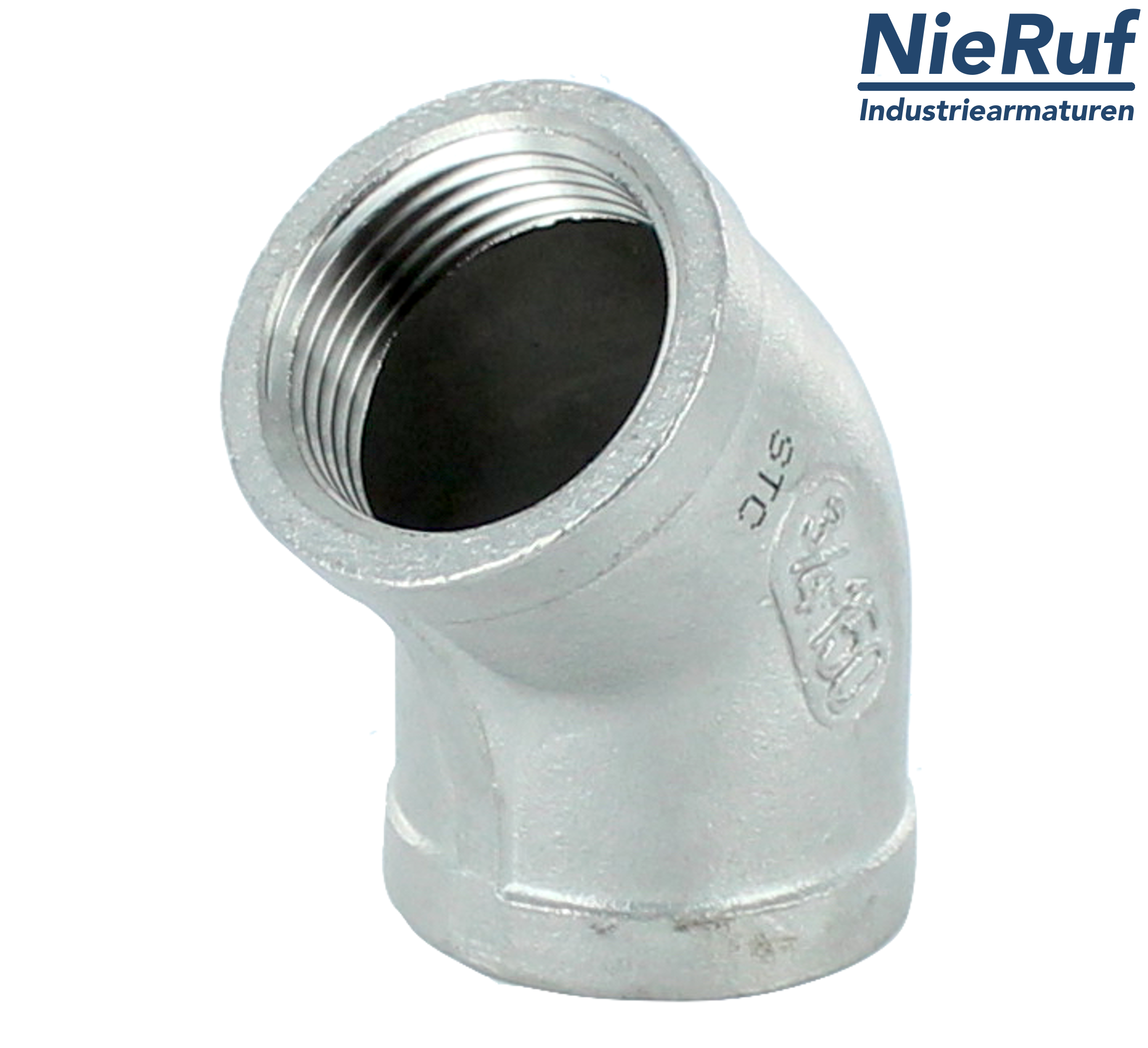 raccord coudé 1/4" pouce acier inoxydable 316 angle de 45° femelle