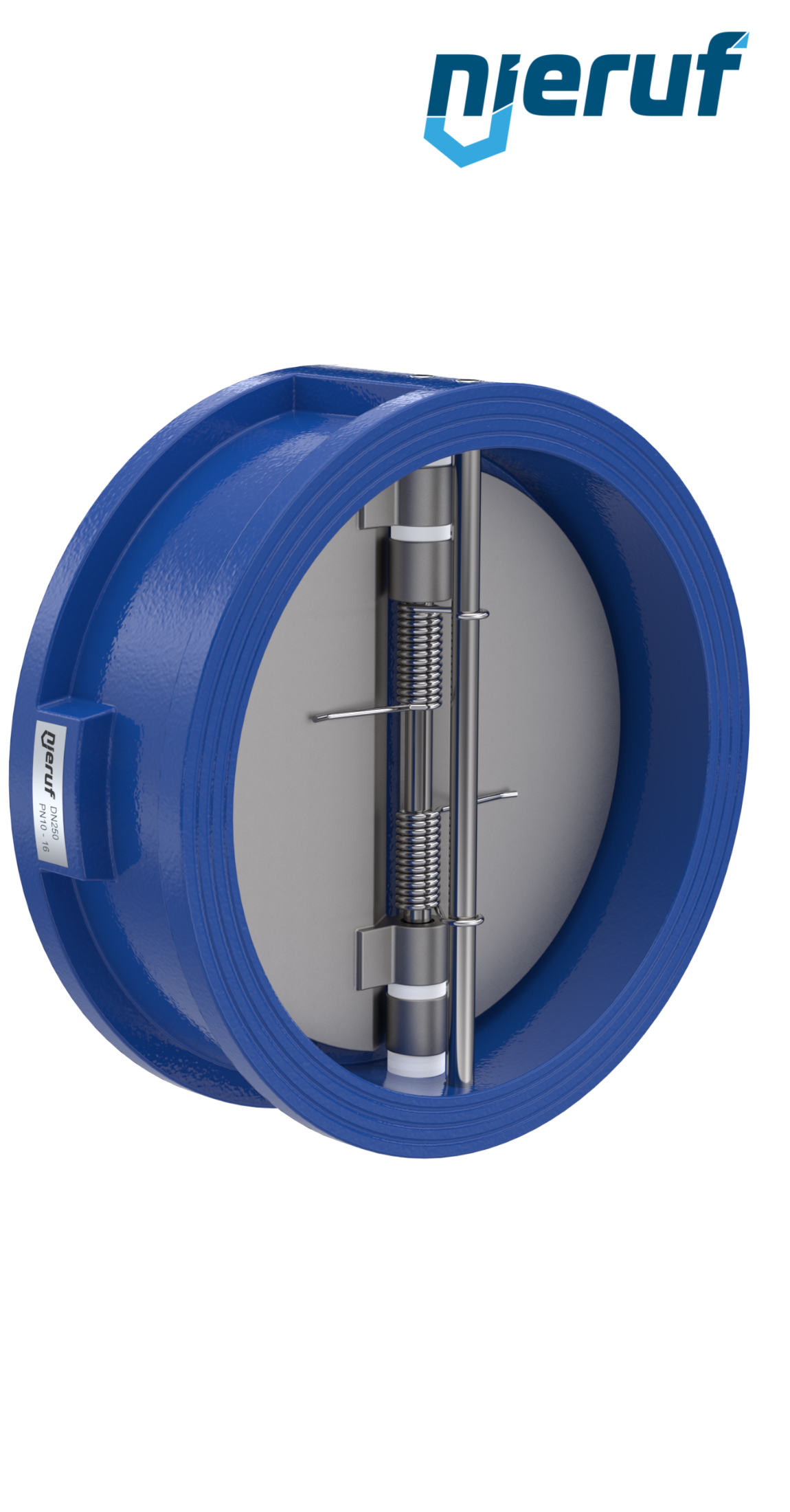 Doppelflügel-Rückschlagklappe DN250 ANSI150 DR01 ANSI 150 GGG40 epoxid-beschichtet blau 180µm FKM