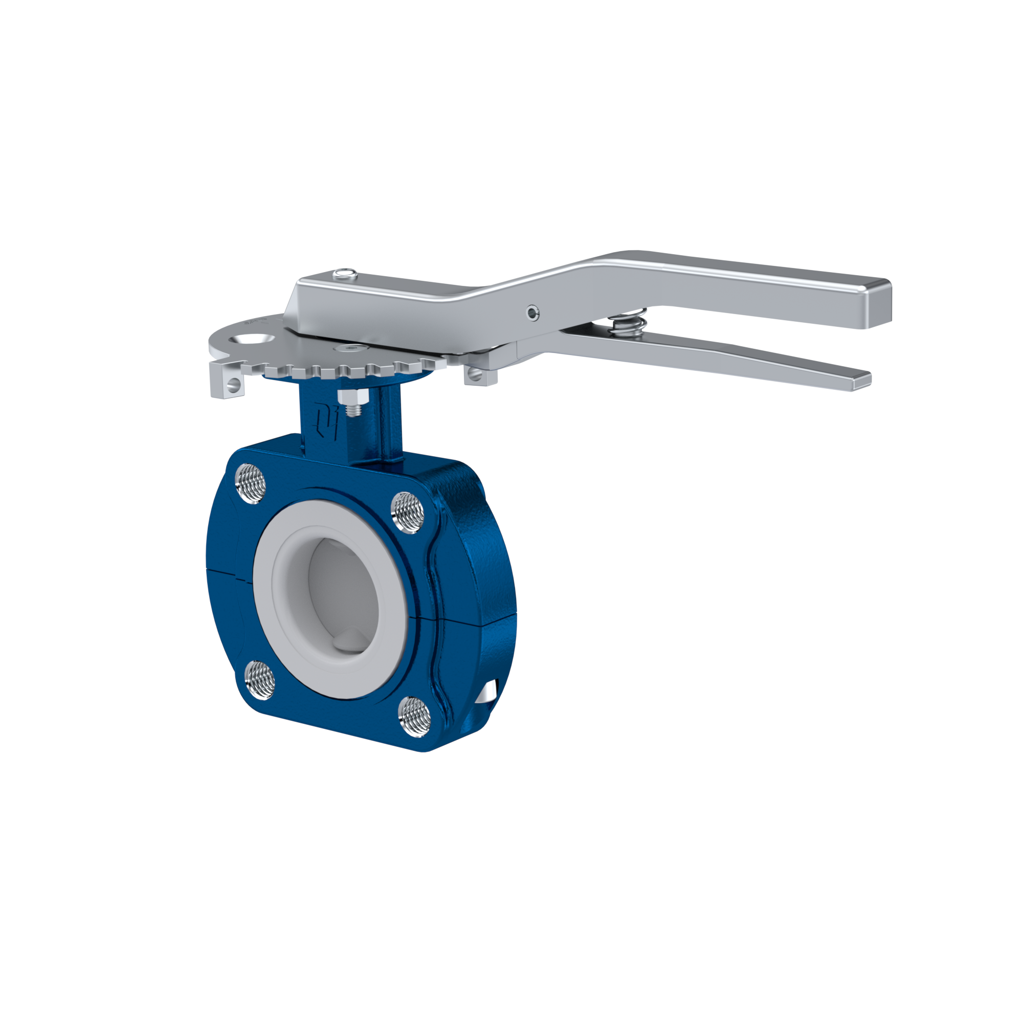 PFA-Absperrklappe PTFE AK10 DN40 PN10-PN16 Rasthebel EPDM Einlage