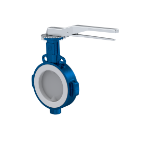 PFA-Absperrklappe PTFE AK09 DN250 ANSI150 Rasthebel Silikon Einlage