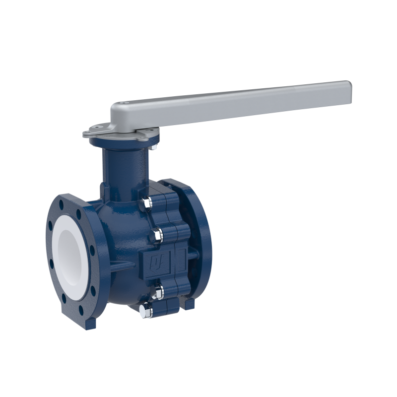 PFA-Flanschkugelhahn FK13 DN100 - 4" Zoll ANSI 150 aus Sphäroguss mit Hebelgriff