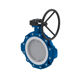PFA-Absperrklappe PTFE AK10 DN250 PN10 Handradgetriebe FKM Einlage