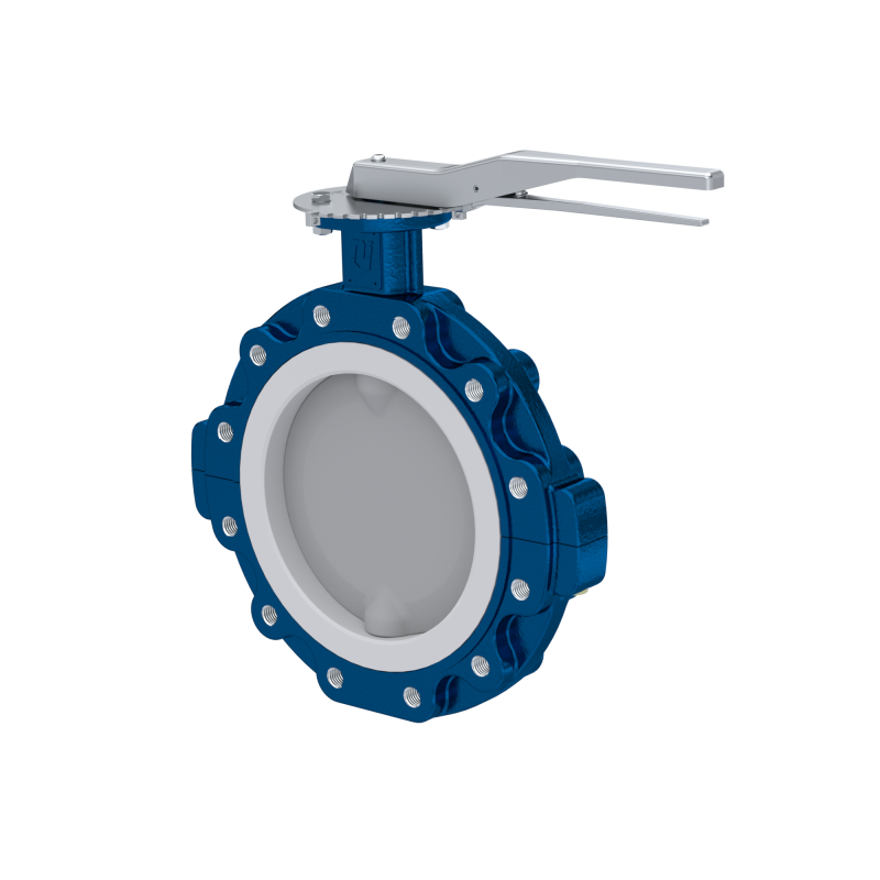 PFA-Absperrklappe PTFE AK10 DN200 PN10 Rasthebel FKM Einlage