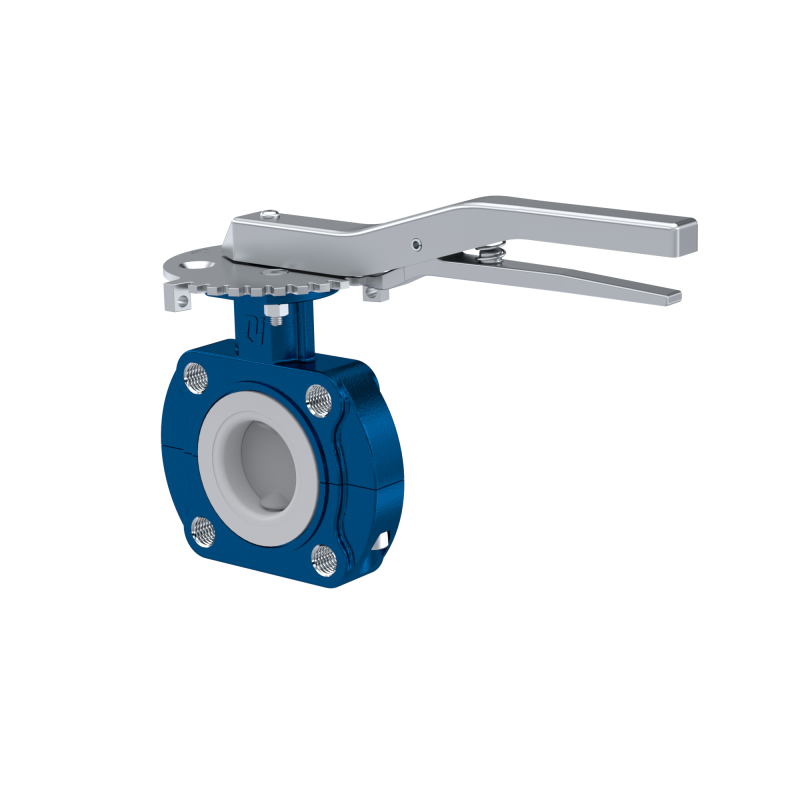 PFA-Absperrklappe PTFE AK10 DN25 PN10-PN16 Rasthebel EPDM Einlage