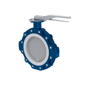 PFA-Absperrklappe PTFE AK10 DN250 ANSI150 Rasthebel EPDM Einlage