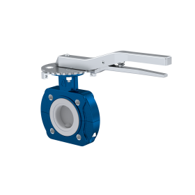 Absperrklappe PTFE AK10 DN25 ANSI150 Rasthebel FKM Einlage
