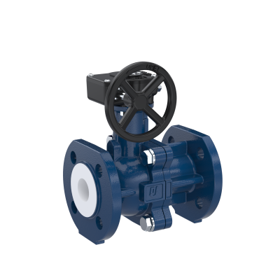 PFA-Flanschkugelhahn FK13 DN50 - 2" Zoll PN10/16 aus Sphäroguss mit Handgetriebe