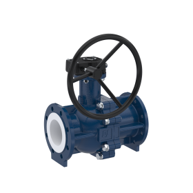 PFA-Flanschkugelhahn FK13 DN150 - 6" Zoll PN10/16 aus Sphäroguss mit Handgetriebe